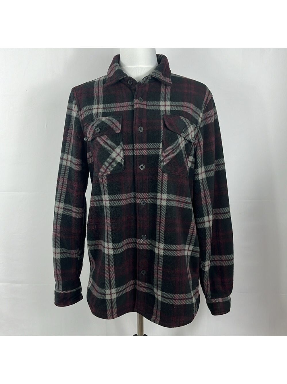 Boston Traders Plaid Polar Fleece Shirt Jacket Shacket  Button Down Cozy Size M